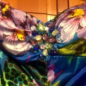 Caché Strapless Floral Print Mermaid Dress